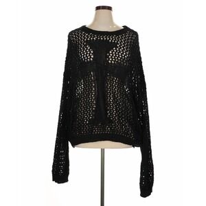 Racer Worldwide Black Open Knit Mesh Sweater XL Oversized Sheer Pullover